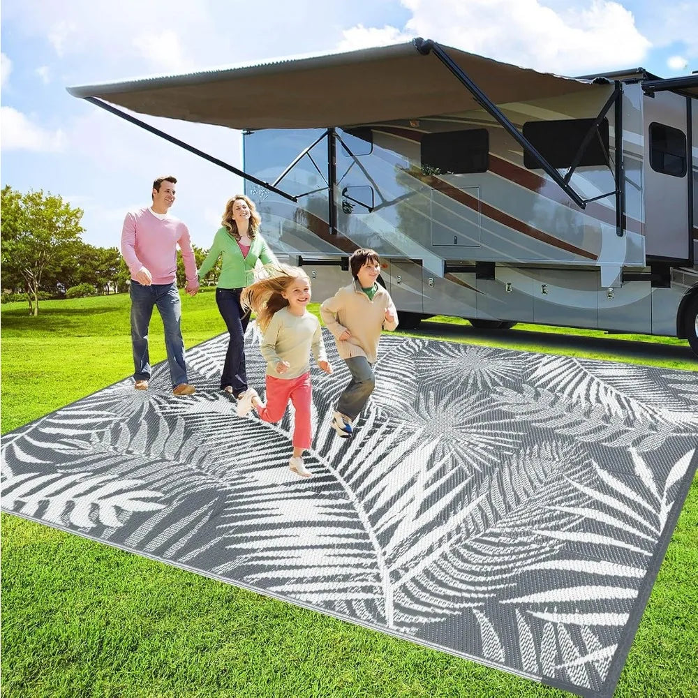 Outdoor Reversible Plastic Straw Rug, 9'x12', Cool Gray