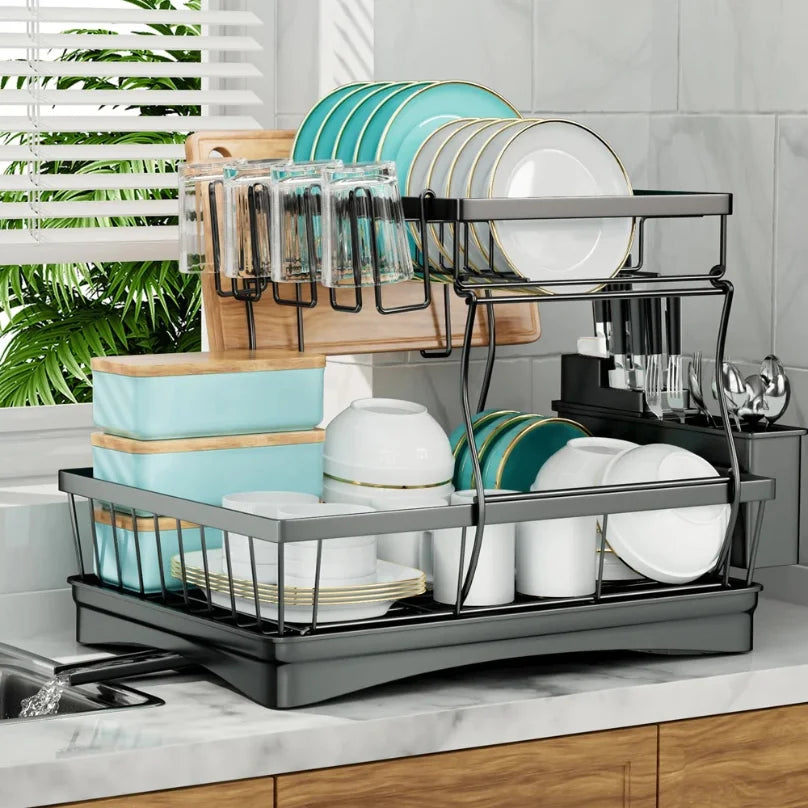 Large 2-tier Dish Drying Rack Removable Draining Rack
