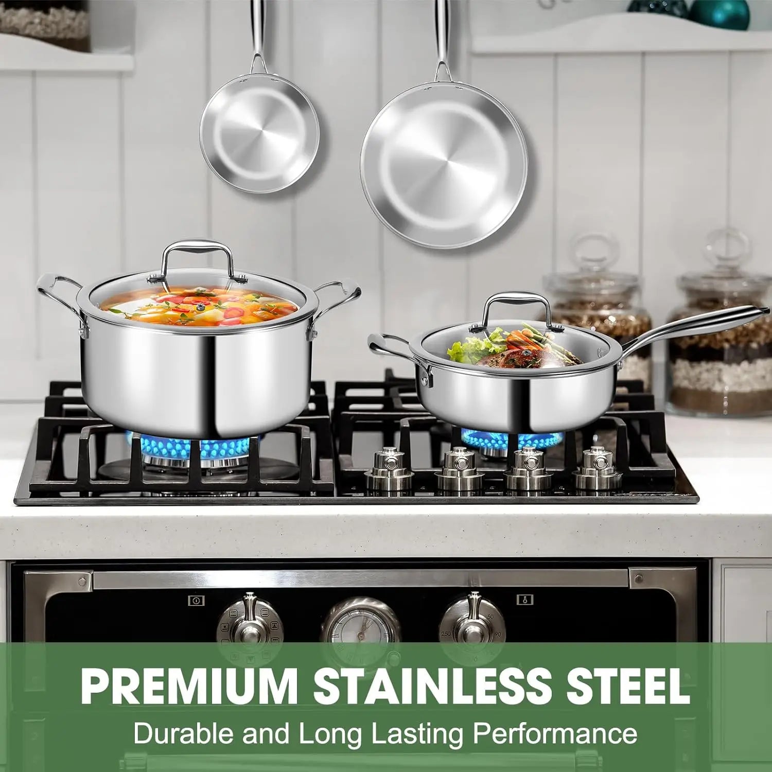 3 Ply Stainless Steel 11-Piece Cookware Set With Lids