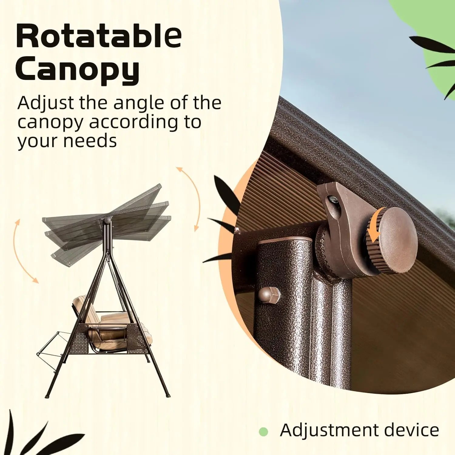 3 Seat Patio Swing 2 Cup Holders, 3-in-1 Convertible Backrest