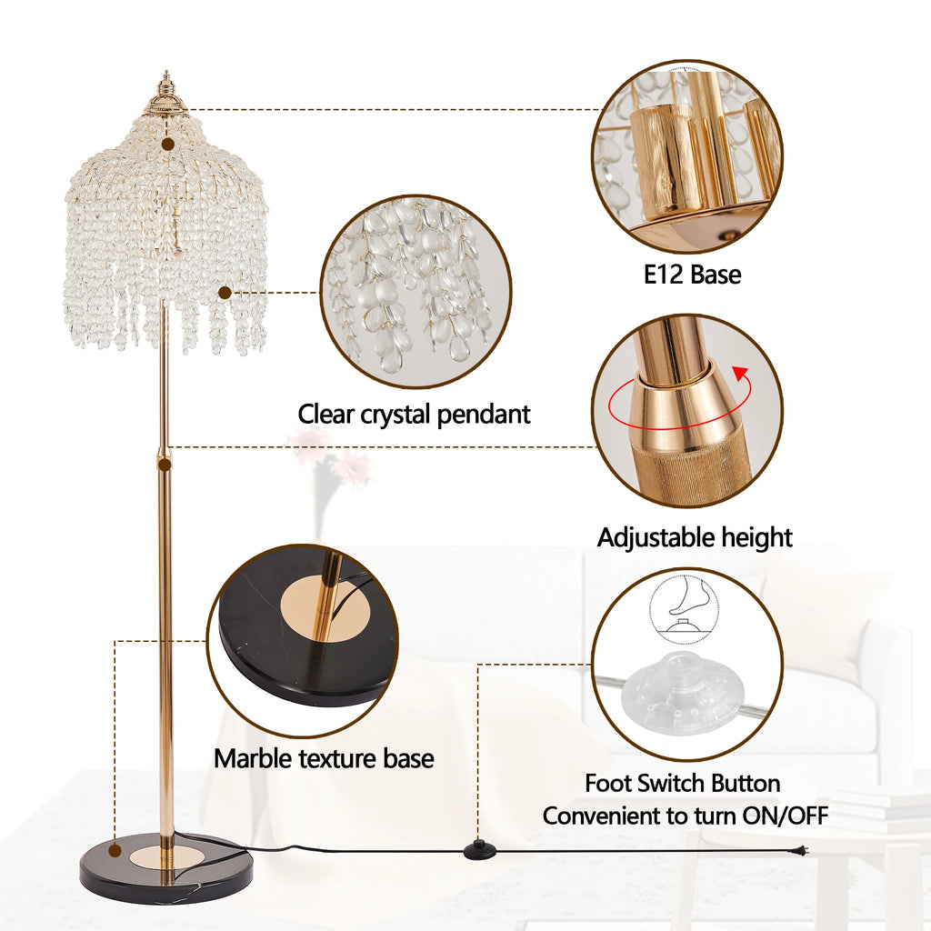 3-Light Elegant Crystal Floor Lamp Vintage Waterfall Design