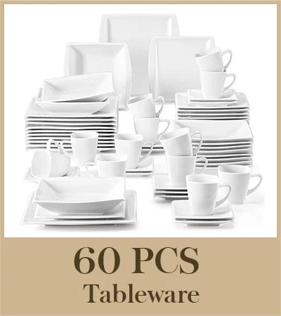 MALACASA 30/60PCS Marble Grey Porcelain Dinnerware Set