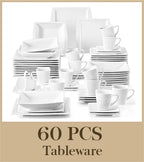 MALACASA 30/60PCS Marble Grey Porcelain Dinnerware Set