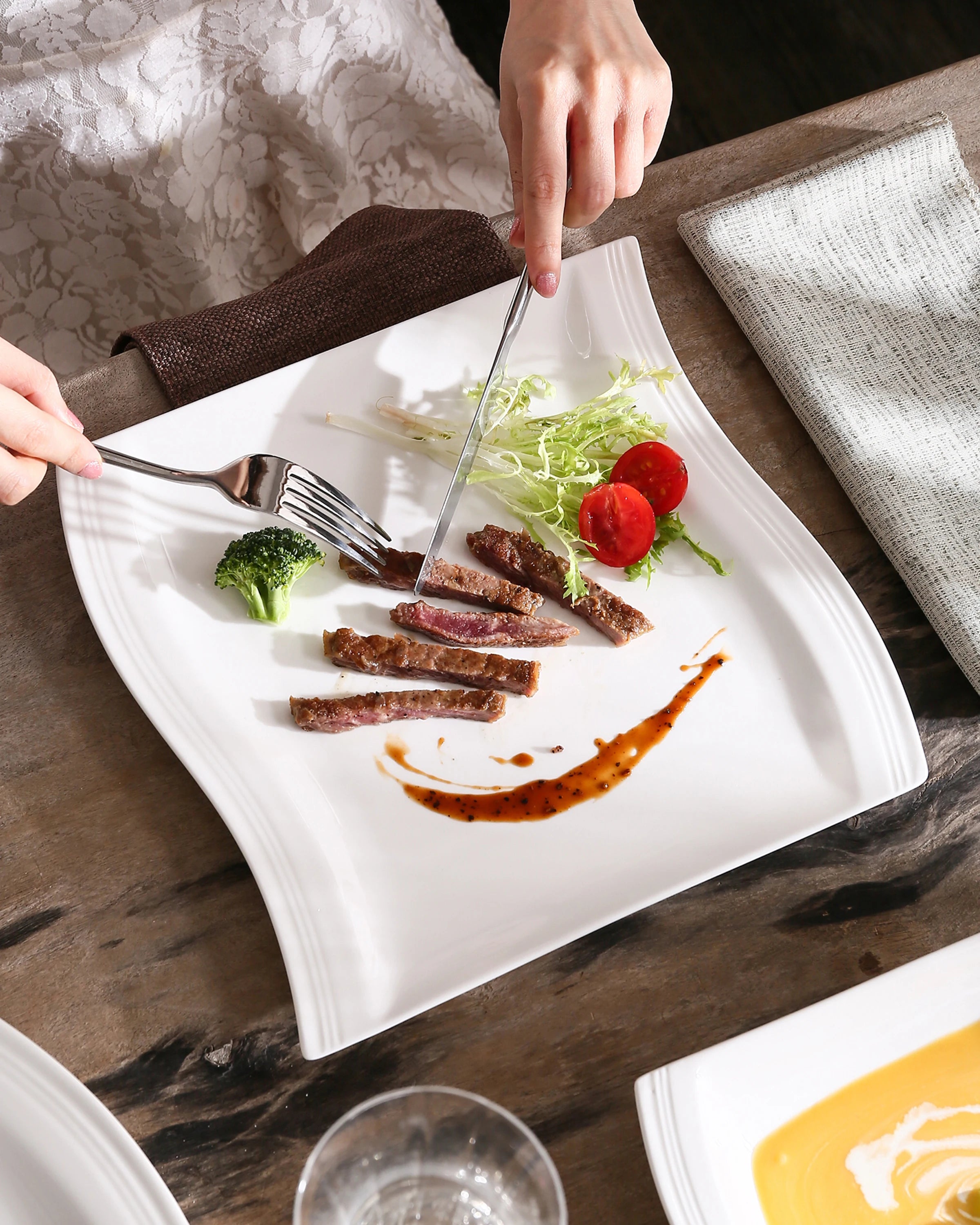 6/12 Piece 10.25"  Cream White Dinner Plates