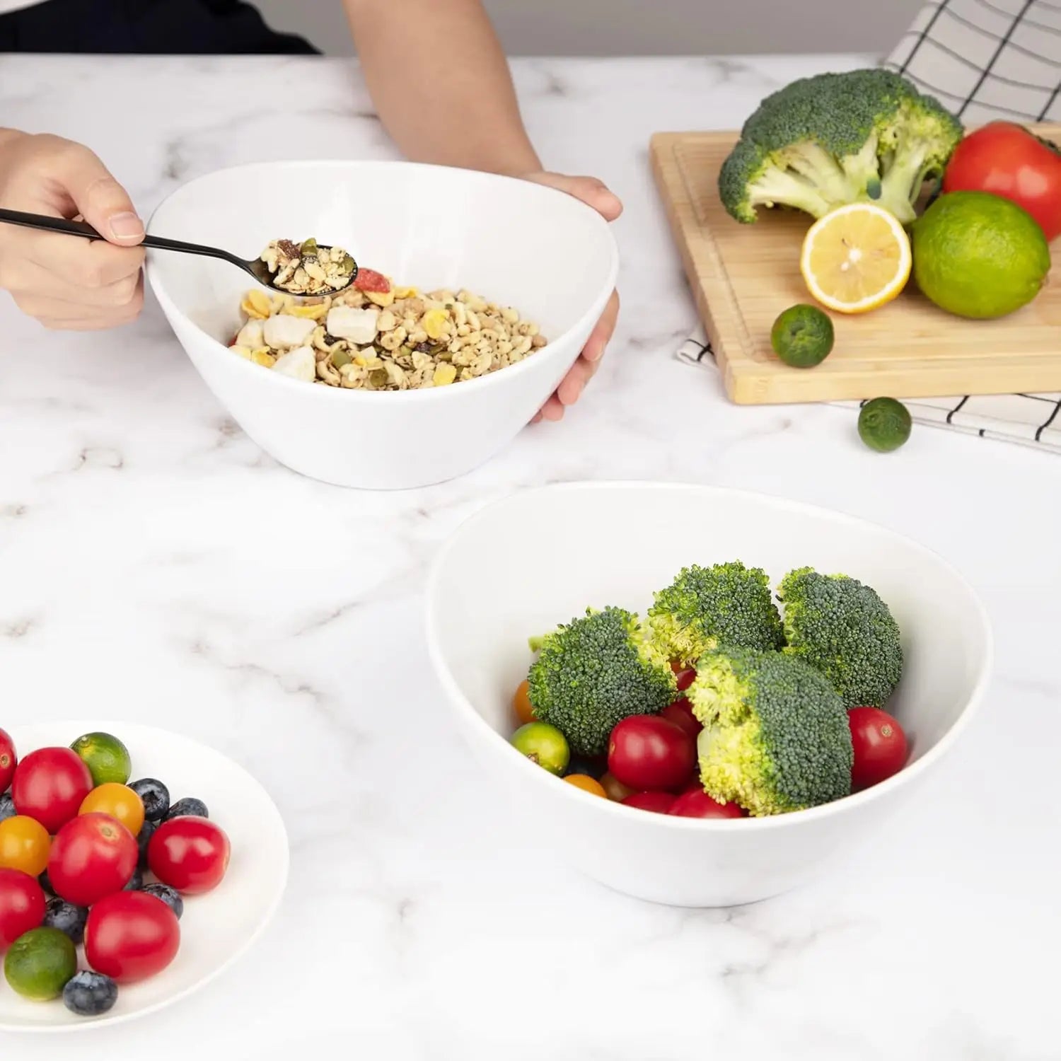 8" Porcelain Bowls Set of 4, Large Oval