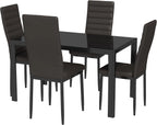 5 Piece Glass Dining Table Set, And Chairs 4, Leather