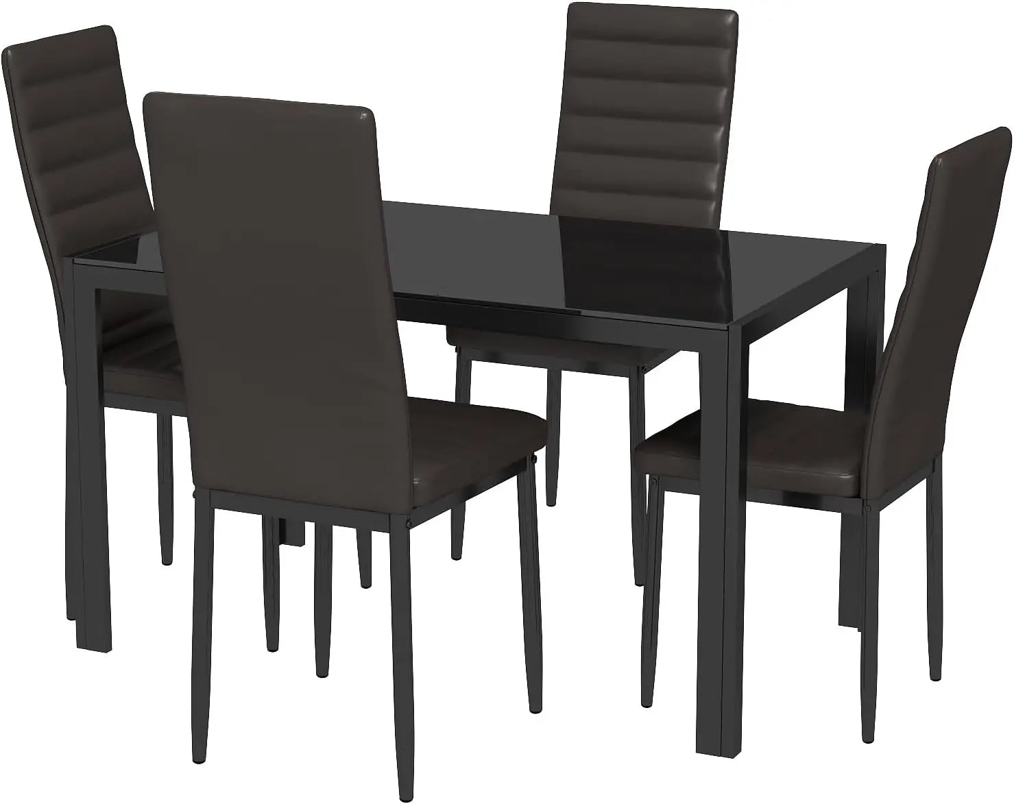 5 Piece Glass Dining Table Set, And Chairs 4, Leather