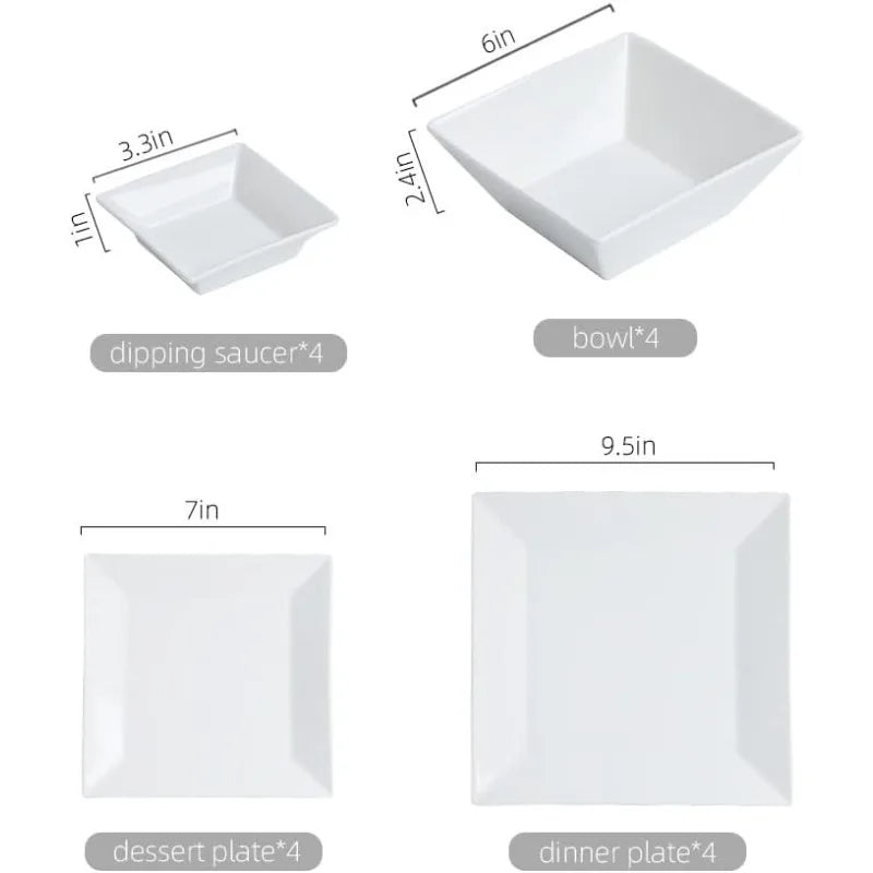 16-Piece Classic Square Dinnerware Set for 4