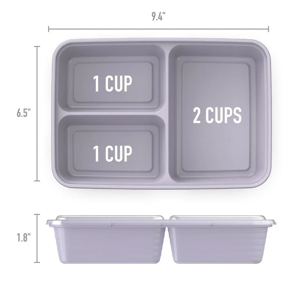 20-Piece Meal Prep Kit 3-Compartment Storage Containers