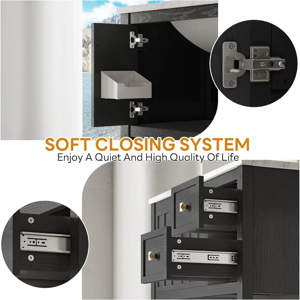 30-Inch Bathroom Vanity Sink, Double Drawers, Shelf