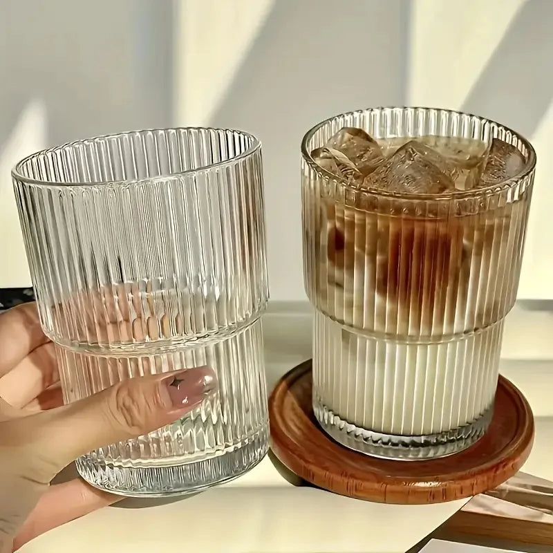 6pcs, 6.8oz Stackable Ribbed Glass Cups