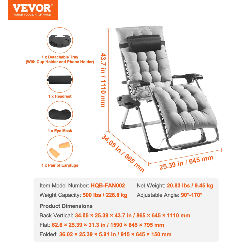 Zero Gravity Recliner Lounge Chair Adjustable Footrest Cupholder