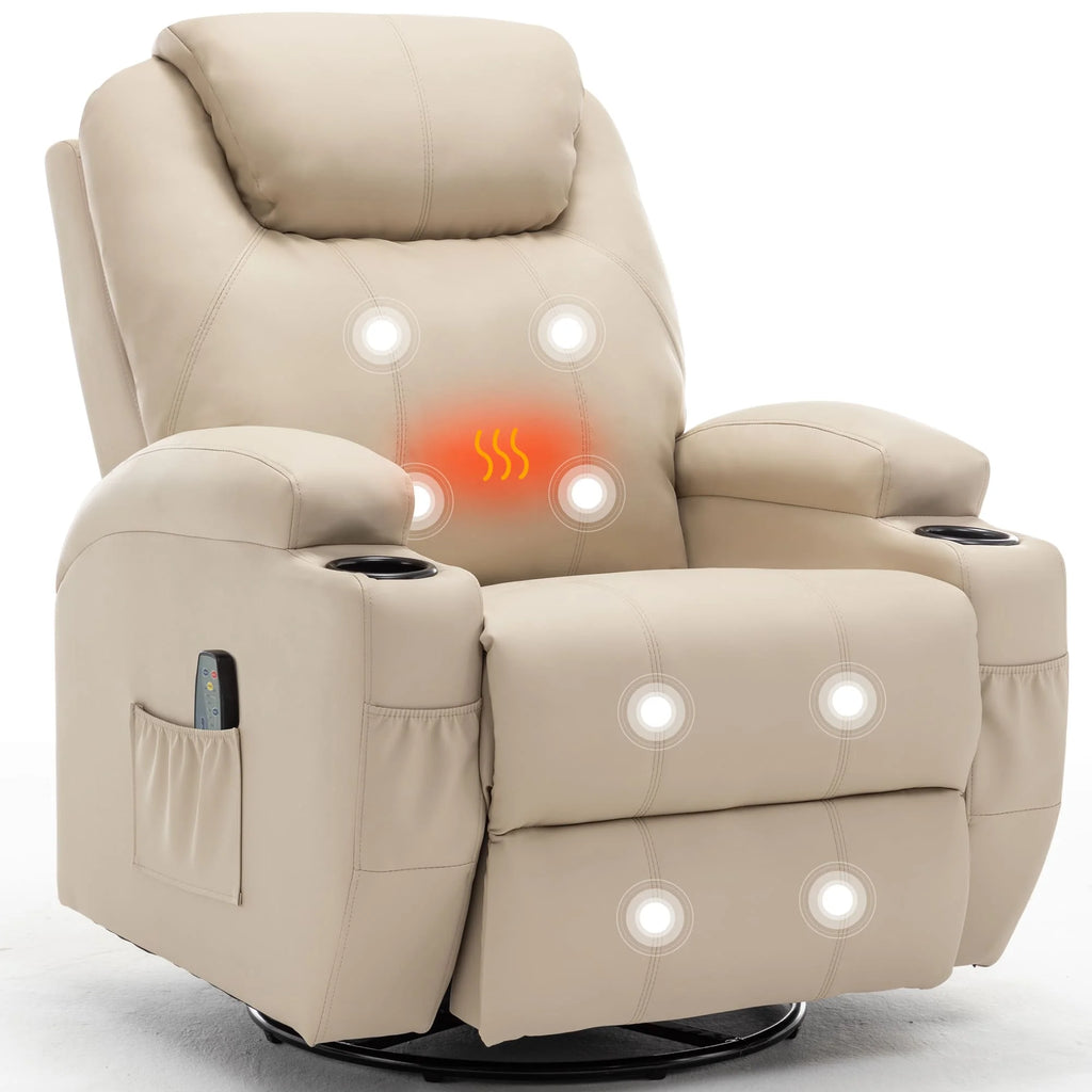 Recliner With Massage and Heat, 360° Swivel Remote