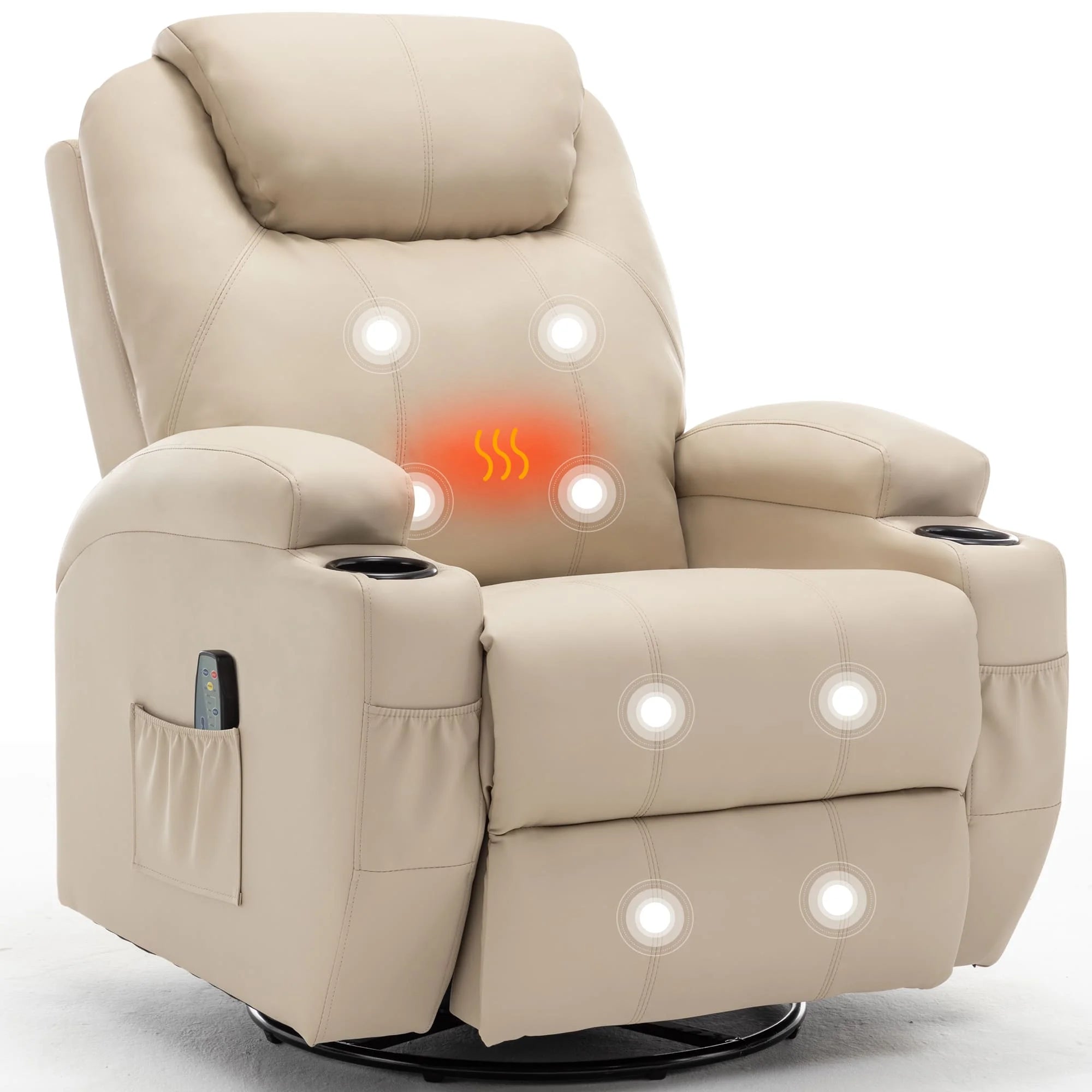 Recliner With Massage and Heat, 360° Swivel Remote