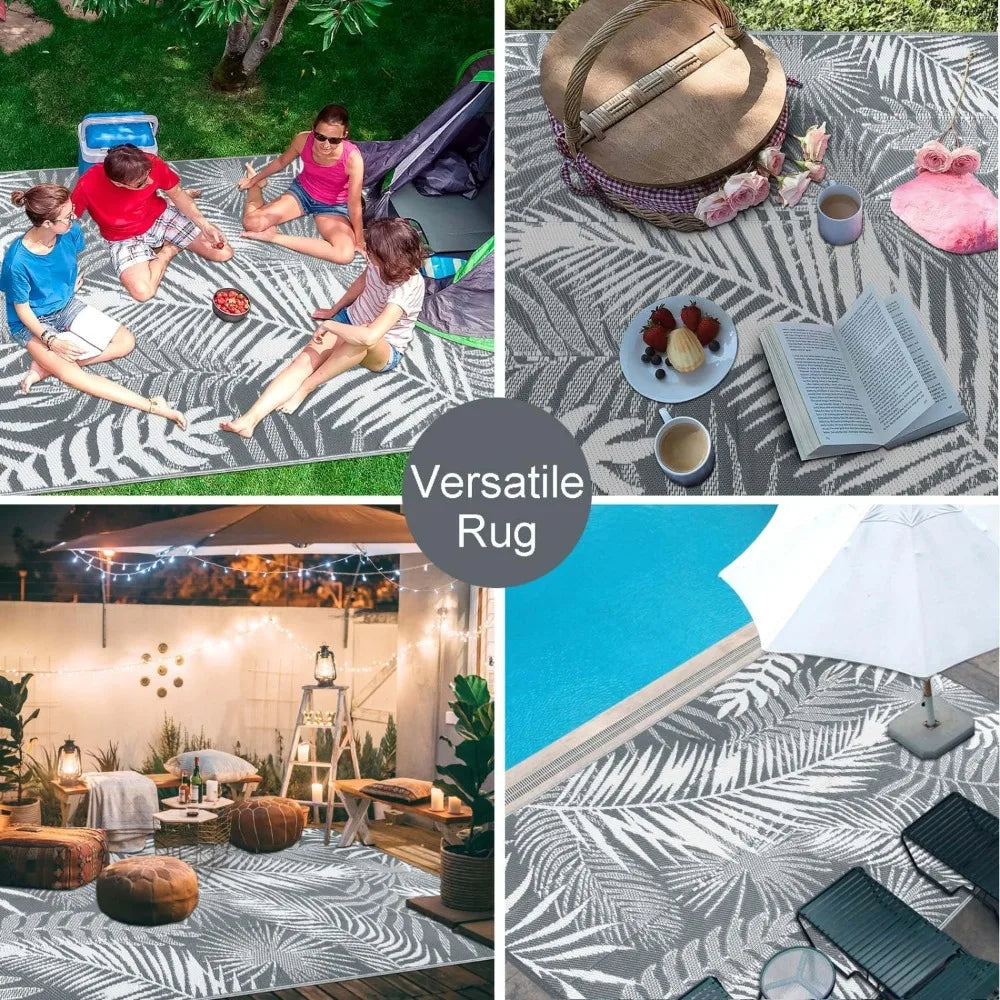 Outdoor Reversible Plastic Straw Rug, 9'x12', Cool Gray