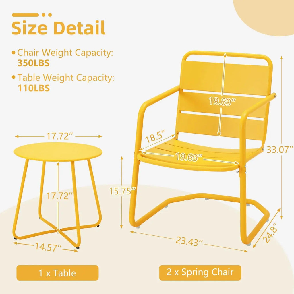 3 Piece Patio Set  2 Spring Metal Chairs, Table, Outdoor