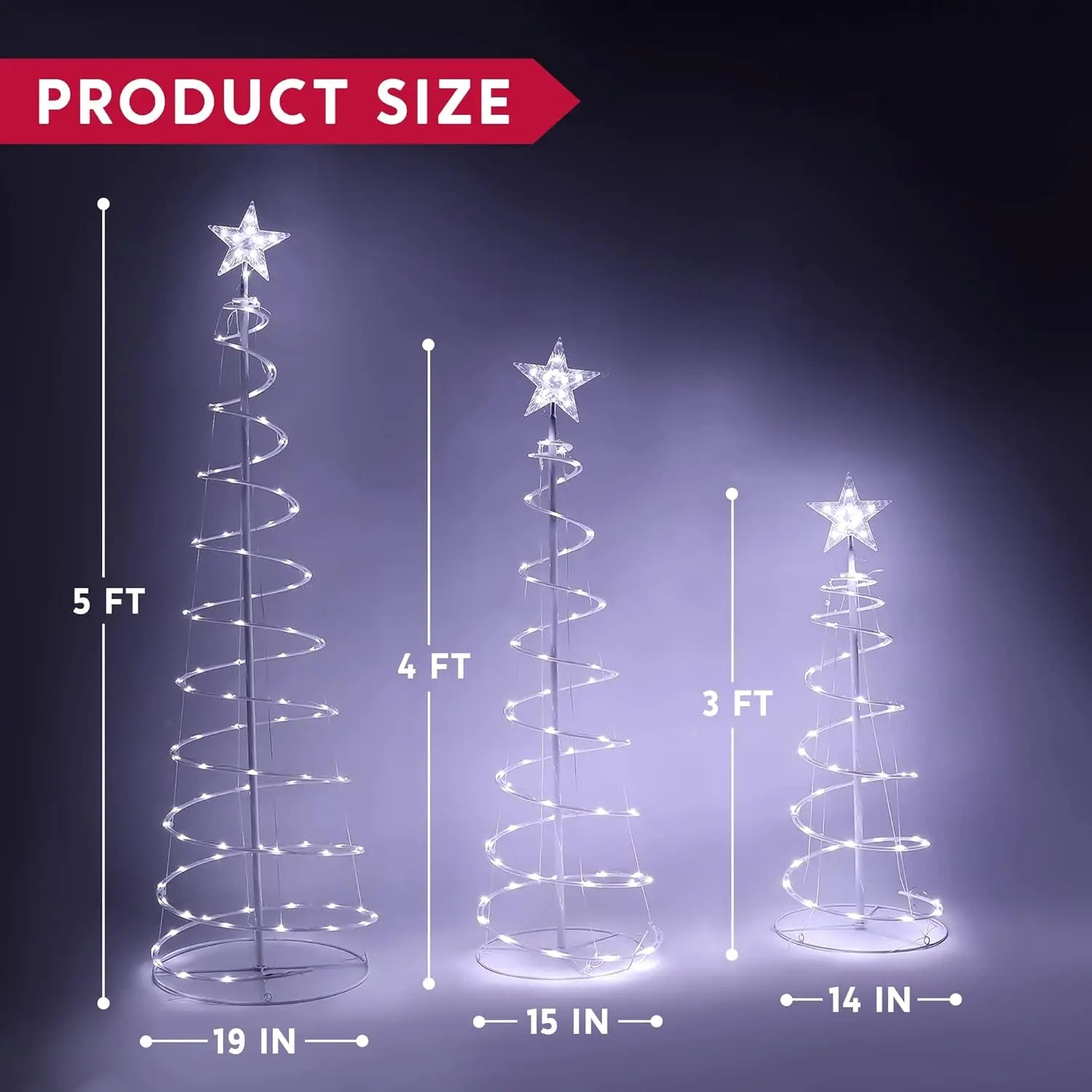 3 Pack Spiral Christmas Tree Light 218 LED Lights Star Topper