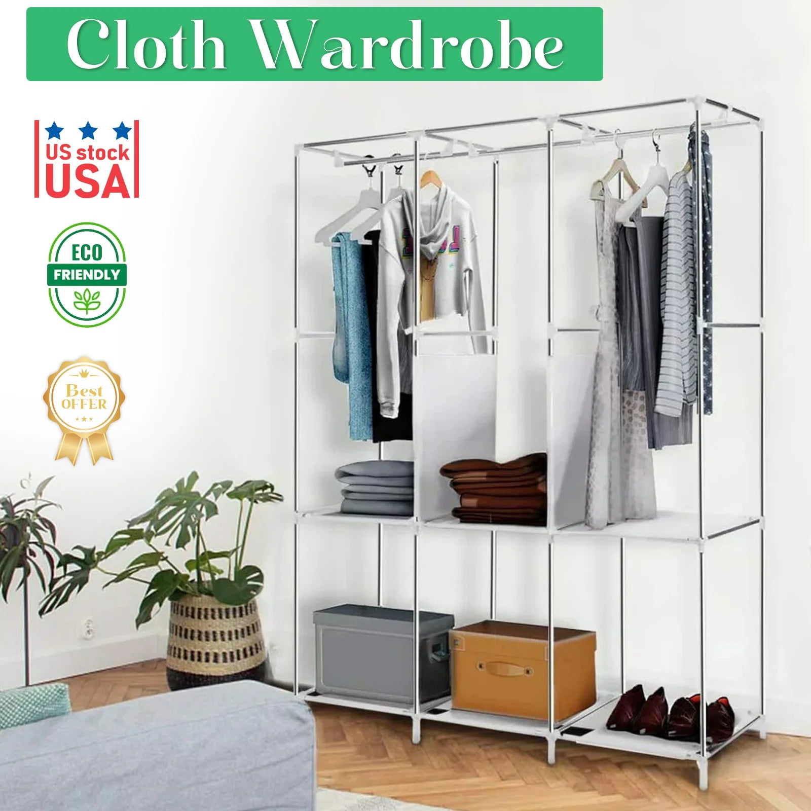 Closet Wardrobe Organizer Storage Rack
