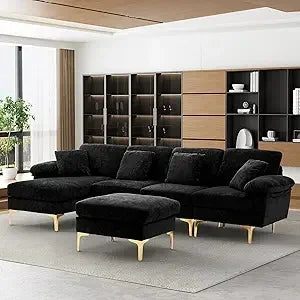 "4-Seat U-Shaped Velvet Sofa With Convertible l-Shape And Chaise Lounge For Living Room"