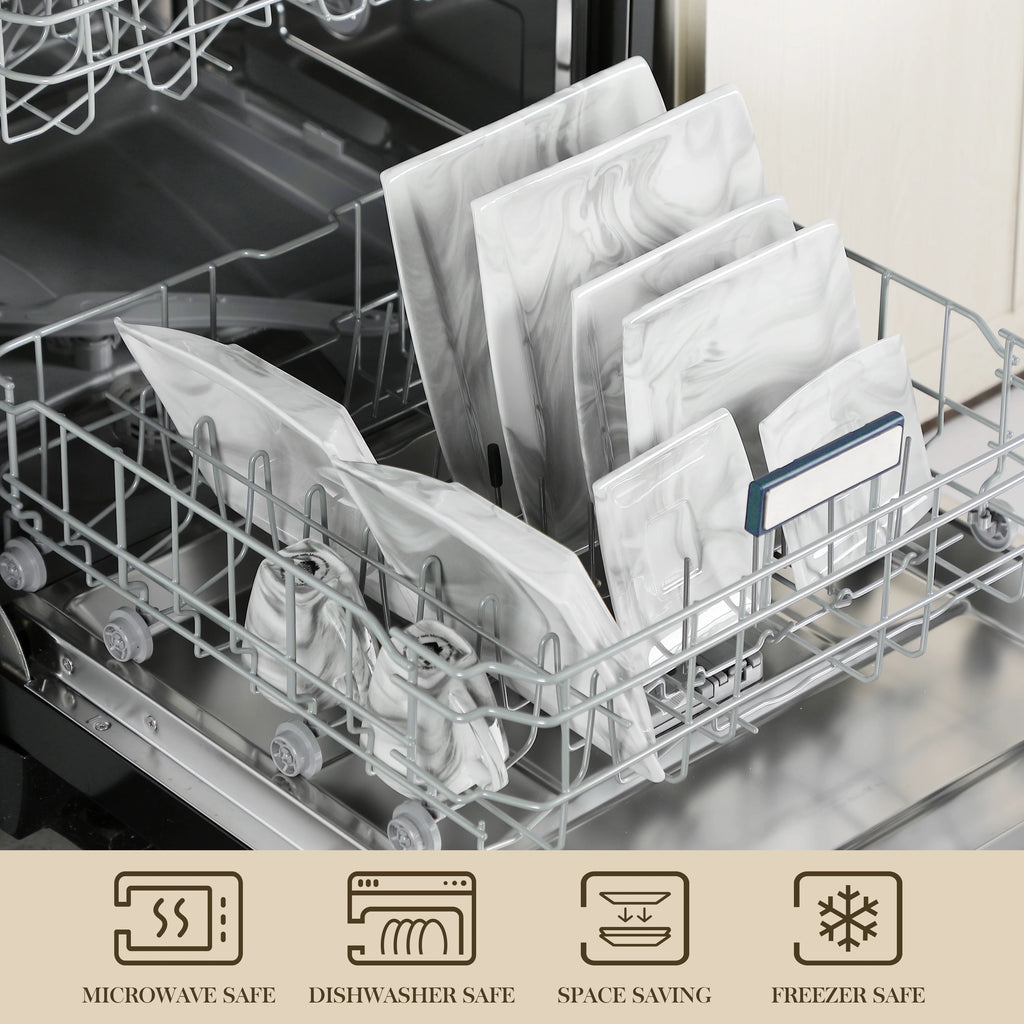 MALACASA 30/60PCS Marble Grey Porcelain Dinnerware Set