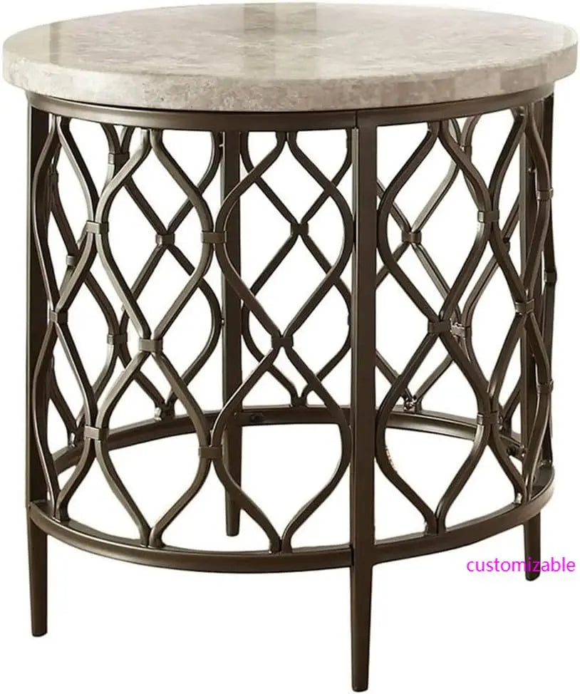 Round Marble Top with Bronze Metal Base End