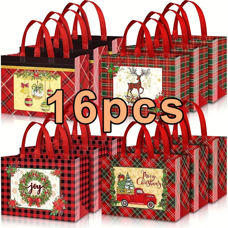 8/12/16/24pcs, Christmas Plaid Large Tote Bag  Reusable