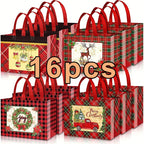 8/12/16/24pcs, Christmas Plaid Large Tote Bag  Reusable