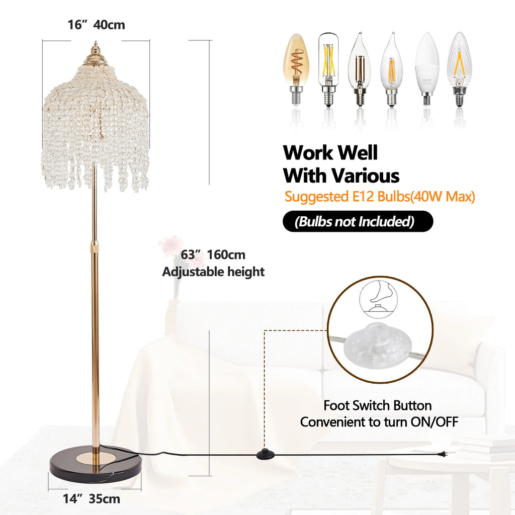 3-Light Elegant Crystal Floor Lamp Vintage Waterfall Design