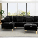 "4-Seat U-Shaped Velvet Sofa With Convertible l-Shape And Chaise Lounge For Living Room"