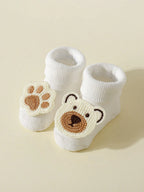 4 Pairs Baby Cute Cartoon Bear Socks, Baby Non-Slip Soft Cotton Socks Ankle Socks for 0-12 Month Newborn Toddler Boys and Girls