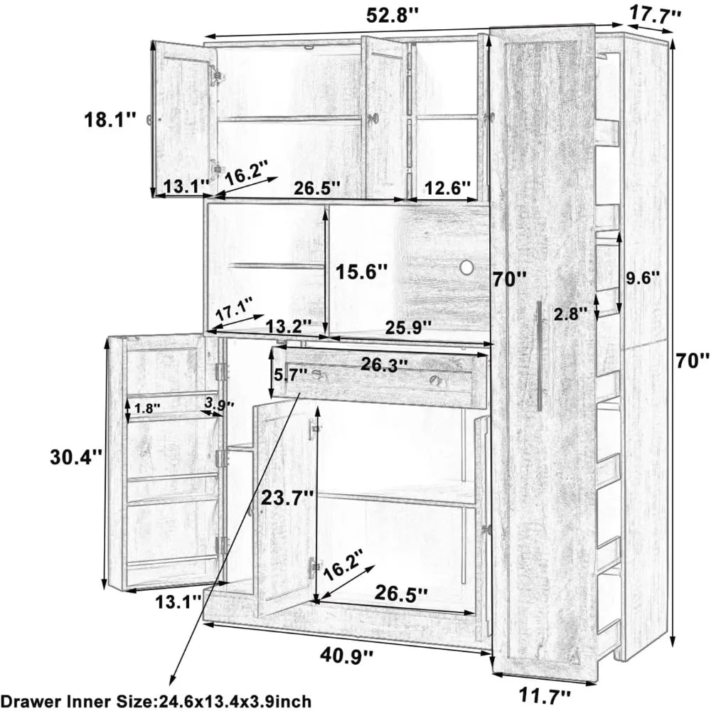 Buffet Hutch And Pull-Out Side Cabinets