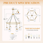 LED Pendant Gold Light White Glass Ball 6 Heads Hanging Lamp