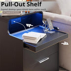 Nightstand Charging Station ,LED Lights, Pull-Out Shelf,