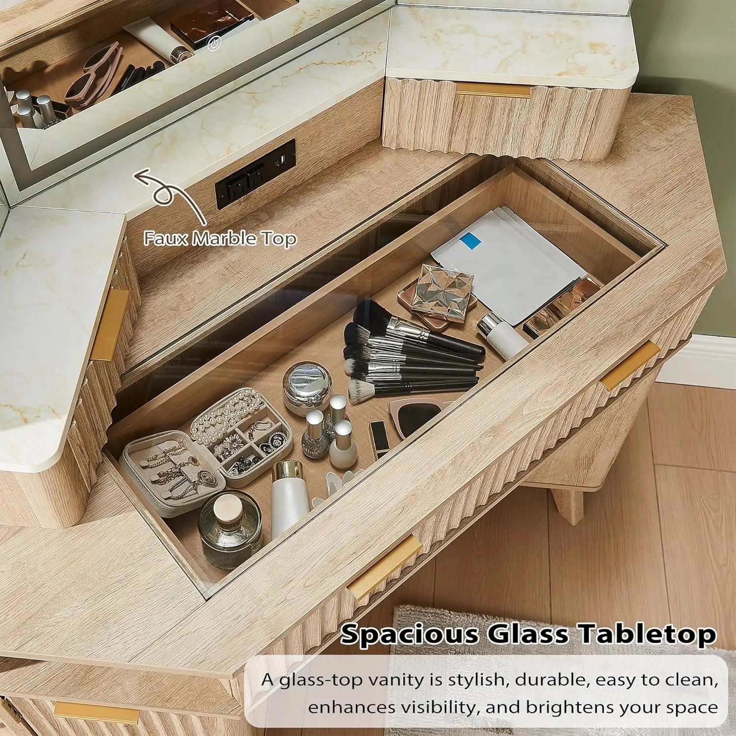 Makeup Vanity Desk 3 Way Mirror And Lights, 48"