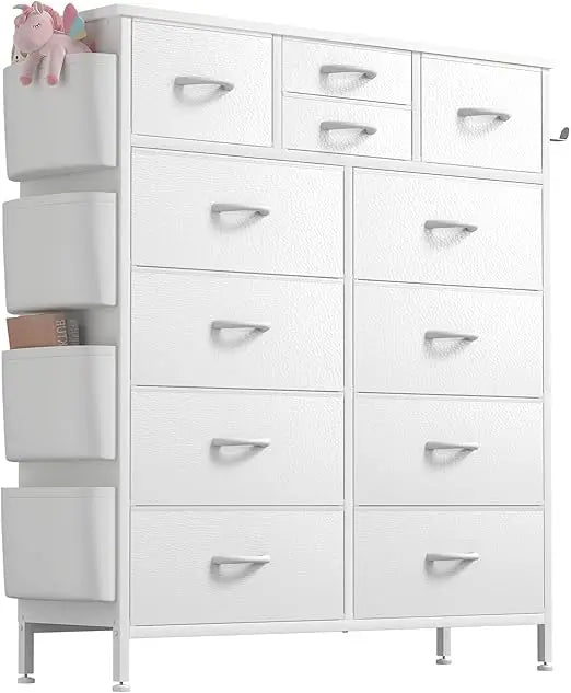 Pink Dresser 12 Drawers Side Pockets And Hooks, Fabric