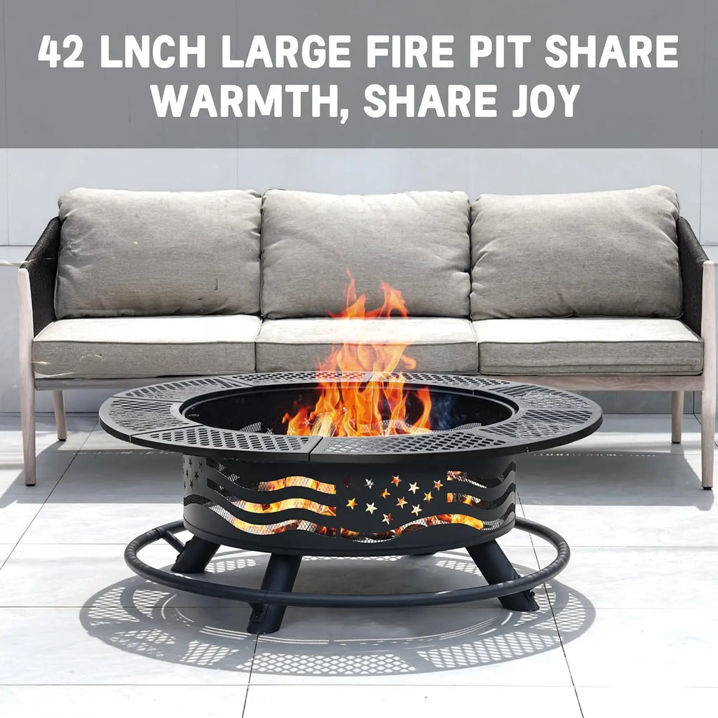 42 Inch Fire Pit 2 Cooking Grates, Wood Burning