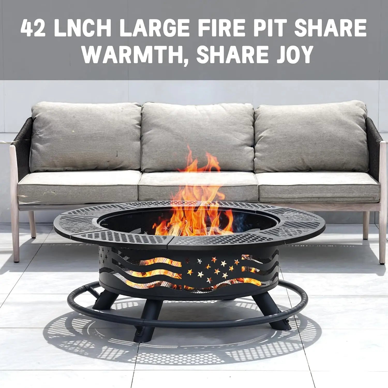 42 Inch Fire Pit 2 Cooking Grates, Wood Burning