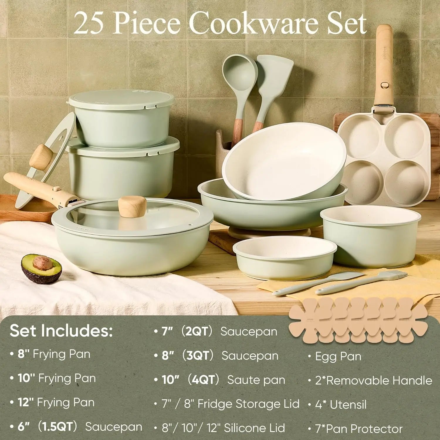 25pcs Set Non Stick, Cookware Dishwasher Safe