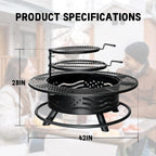 42 Inch Fire Pit 2 Cooking Grates, Wood Burning