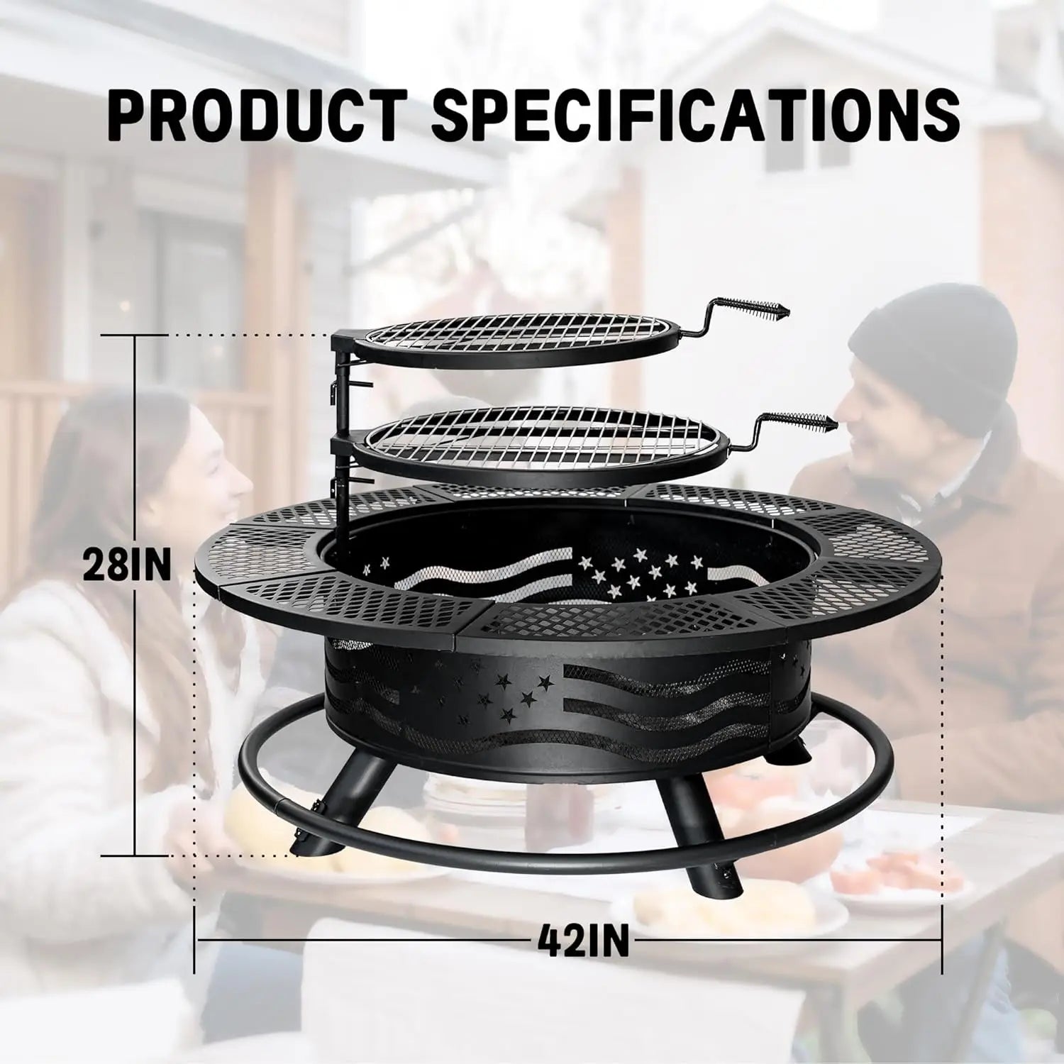 42 Inch Fire Pit 2 Cooking Grates, Wood Burning