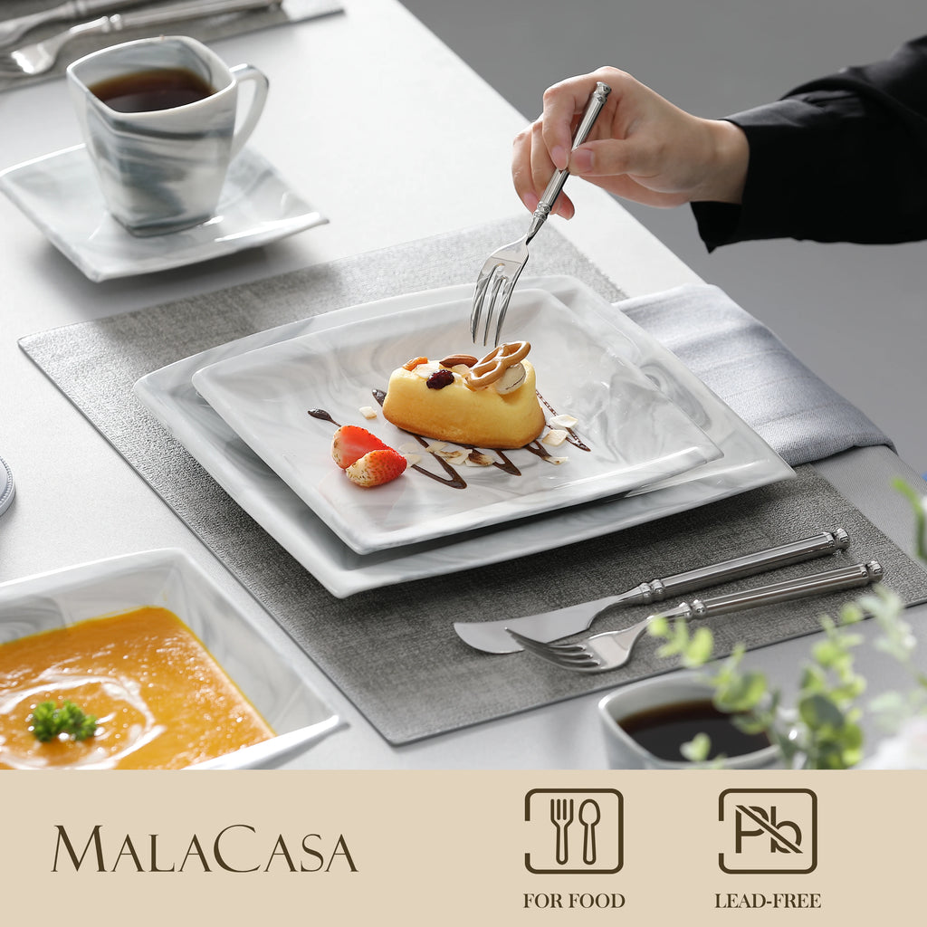 MALACASA 30/60PCS Marble Grey Porcelain Dinnerware Set