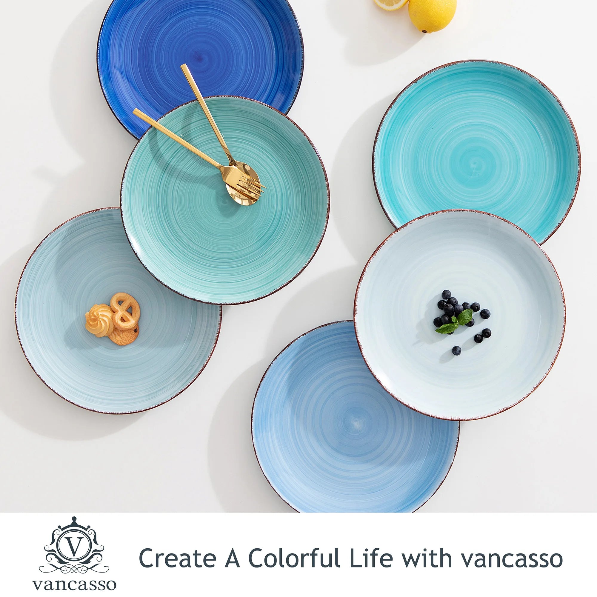 Bonita Blue 10.4 inch Dinner Plate Set of 6, Handpainted