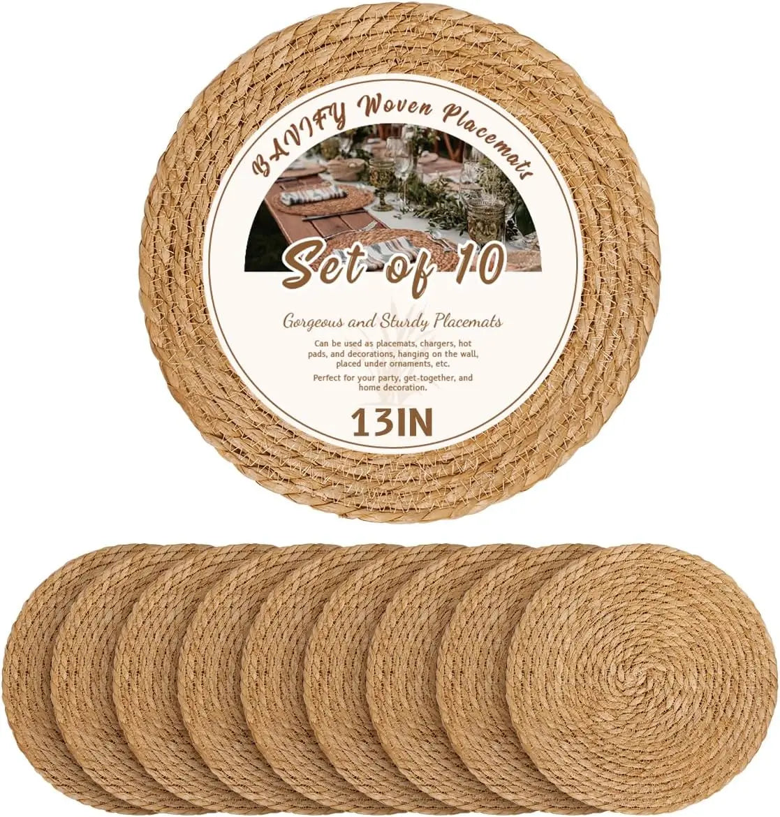 13 In Round Woven Placemats Plate Set Of 10