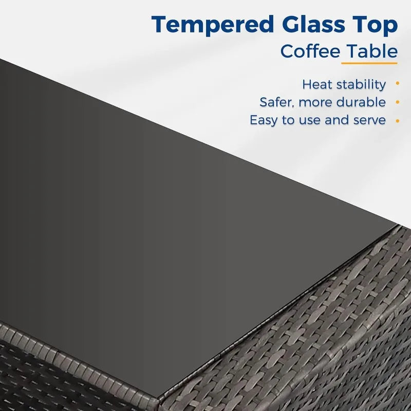 5-Piece Patio Set All Weather Wicker, Glass Table