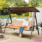 3 Seat Patio Swing 2 Cup Holders, 3-in-1 Convertible Backrest