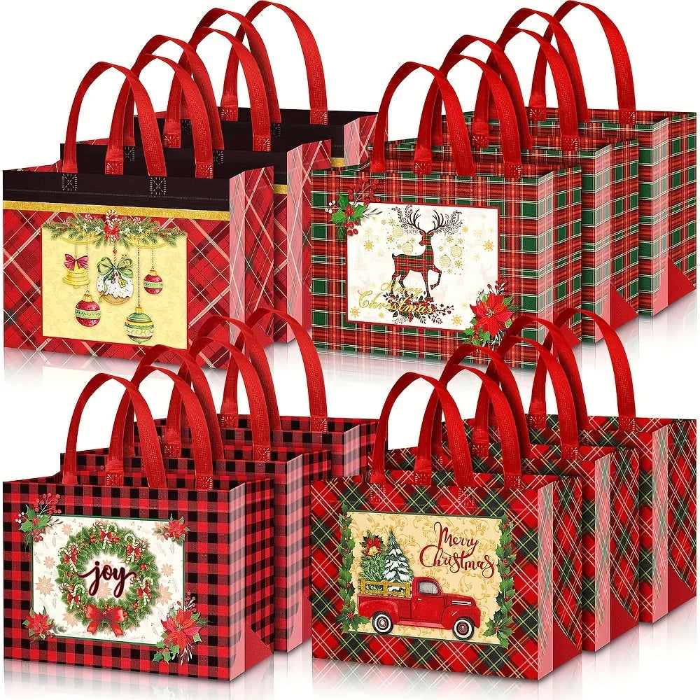 8/12/16/24pcs, Christmas Plaid Large Tote Bag  Reusable
