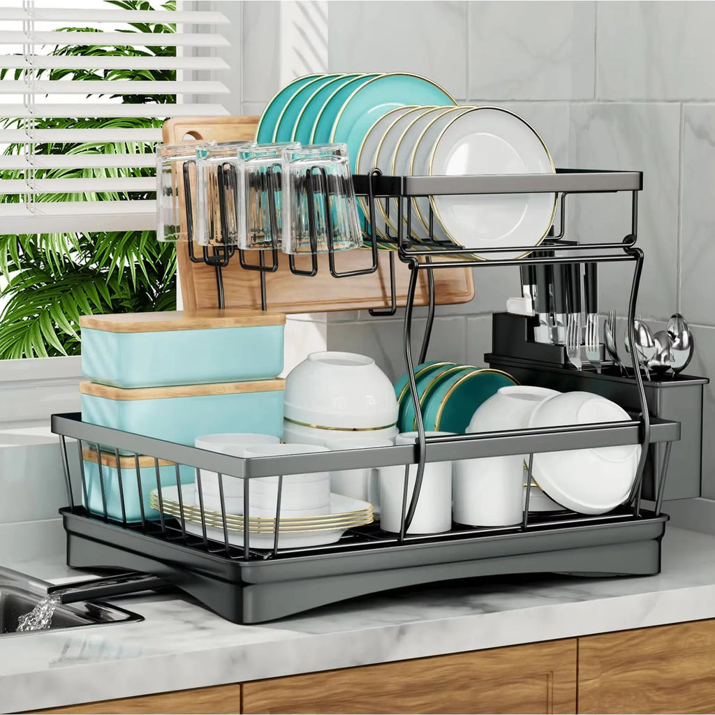 Large 2-tier Dish Drying Rack Removable Draining Rack