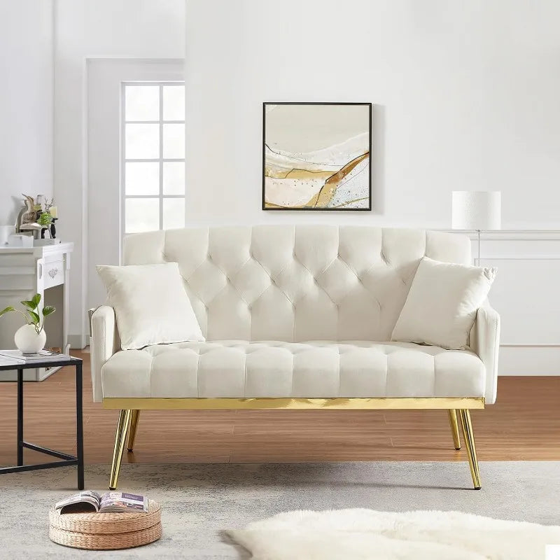 Sofa, 55.5-inch 2 Side Pockets, Modern


 Tufted Sofa 
with Golden Metal Legs