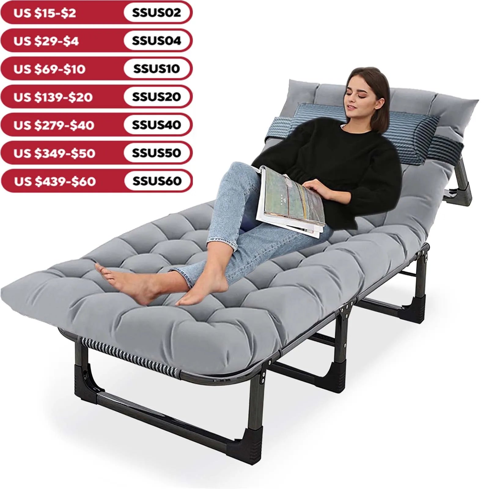 Camping Cot with Mattress, 4-Position Up To 330lbs