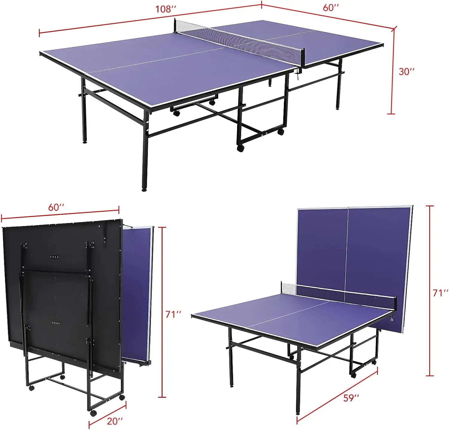 Tennis 9 ft portable Ping Pong Table  2 Tennis Paddles, 3 Balls